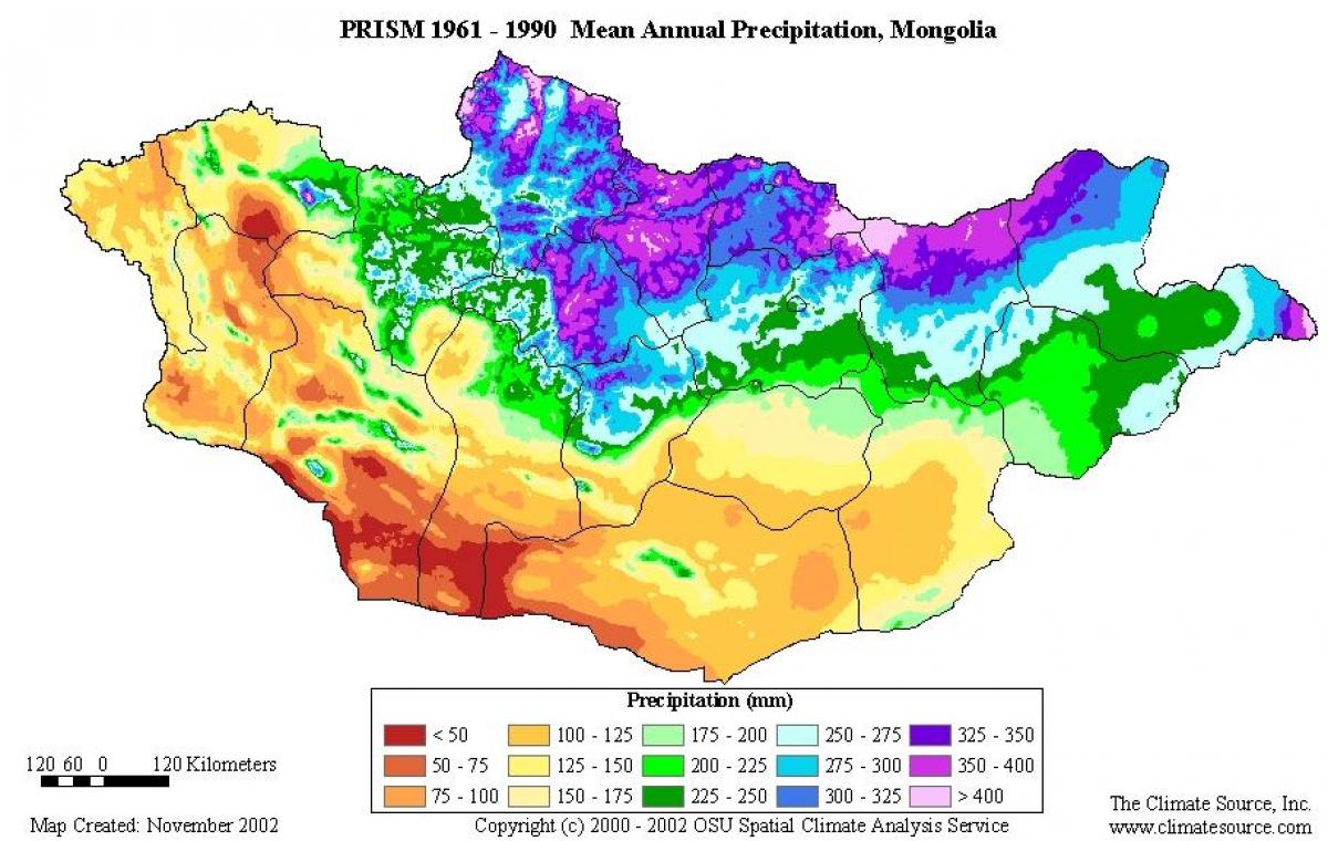 Karte der Bevölkerungsdichte der Mongolei