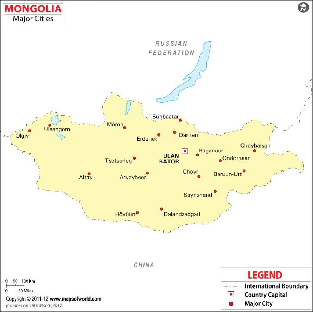 Mongolei Karte mit Städten